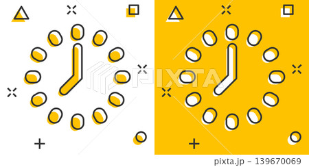 Clock icon in comic style. Watch cartoon vector illustration on white isolated background. Timer splash effect business concept. 139670069