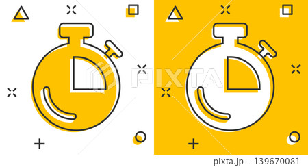 Clock icon in comic style. Watch cartoon vector illustration on white isolated background. Timer splash effect business concept. Clock icon in comic style. Watch cartoon vector illustration on white isolated background. Timer splash effect business concept. 139670081