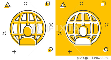 People global icon in comic style. World communication cartoon vector illustration on white isolated background. Cooperation splash effect business concept. 139670089