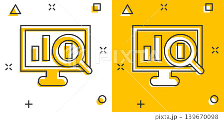 Website analytics icon in comic style. SEO data cartoon vector illustration on white isolated background. Computer diagram splash effect business concept. Website analytics icon in comic style. SEO data cartoon vector illustration on white isolated background. Computer diagram splash effect business concept. 139670098