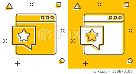 Browser window with star icon in comic style. Wish list cartoon vector illustration on white isolated background. Reward bonus splash effect business concept. Browser window with star icon in comic style. Wish list cartoon vector illustration on white isolated background. Reward bonus splash effect business concept. 139670109