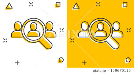 Search job vacancy icon in comic style. Loupe career cartoon vector illustration on white isolated background. Find people employer splash effect business concept. Search job vacancy icon in comic style. Loupe career cartoon vector illustration on white isolated background. Find people employer splash effect business concept. 139670110
