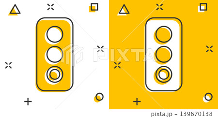 Semaphore icon in comic style. Traffic light cartoon vector illustration on white isolated background. Crossroads splash effect business concept. 139670138