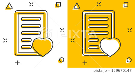 Wishlist icon in comic style. Like document cartoon vector illustration on white isolated background. Favorite list splash effect business concept. Wishlist icon in comic style. Like document cartoon vector illustration on white isolated background. Favorite list splash effect business concept. 139670147