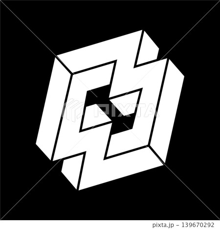 Optical illusion figure. Impossible object. Line geometric shapes. Escher style. Optical illusion figure. Impossible object. Line geometric shapes. Escher style. 139670292