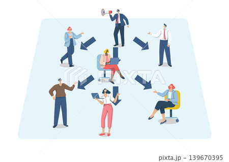 Business team delegation structure, Corporate teamwork, Work control planning, Division of people's duties and priorities, Vector design illustration. Business team delegation structure, Corporate teamwork, Work control planning, Division of people's duties and priorities, Vector design illustration. 139670395