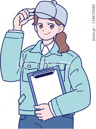 帽子を被り作業服を着た女性作業員のイラスト 帽子を被り作業服を着た女性作業員のイラスト 139670880