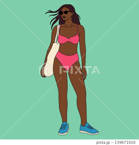 Beach Fashion Woman with Sunglasses and Tote Bag Beach Fashion Woman with Sunglasses and Tote Bag 139671020