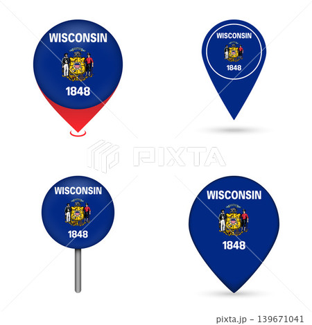 Wisconsin State Flag Map Pin Icons Set Collection Wisconsin State Flag Map Pin Icons Set Collection 139671041