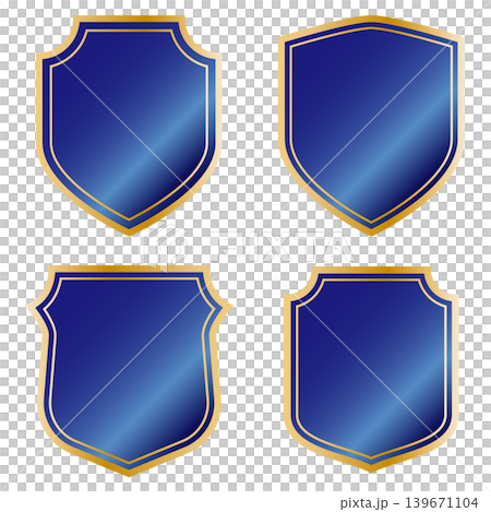 A set of glossy blue shield-shaped icons. A set of glossy blue shield-shaped icons. 139671104