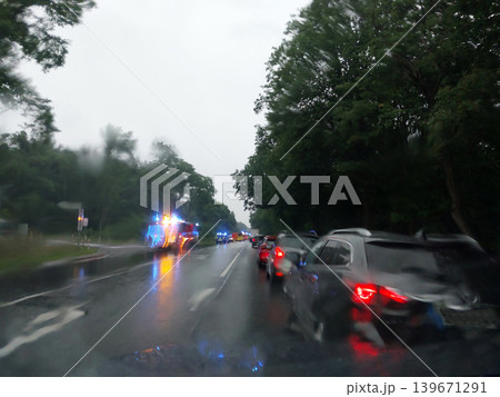 Accident on a federal highway in the rain, Germany Accident on a federal highway in the rain, Germany 139671291