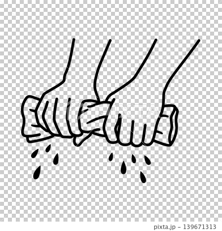 Line icon of a hand wringing out a rag Line icon of a hand wringing out a rag 139671313