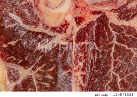 Raw marbled beef texture closeup background with premium steak meat pattern for butcher and restaurant design Raw marbled beef texture closeup background with premium steak meat pattern for butcher and restaurant design 139671631