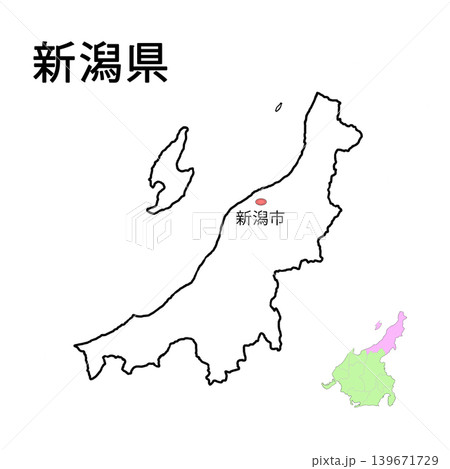 新潟県 白地図 県庁所在地記載 新潟県 白地図 県庁所在地記載 139671729