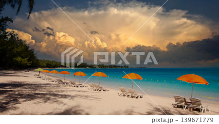 Parasols and beach in Mauritius island Parasols and beach in Mauritius island 139671779