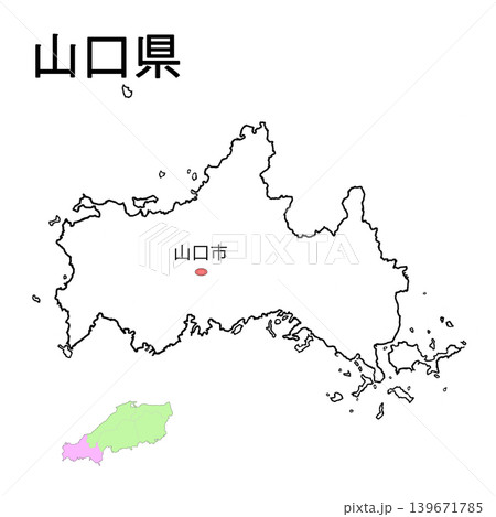 山口県　白地図　県庁所在地記載 139671785