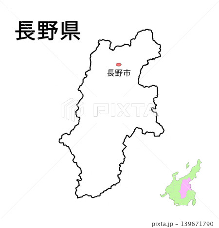 長野県　白地図　県庁所在地記載 139671790