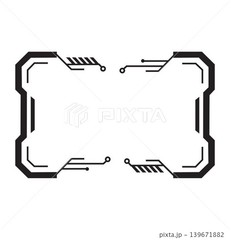 Futuristic HUD technology frame with digital circuit board elements, black rectangular tech border for gaming interface and cyber display. Futuristic HUD technology frame with digital circuit board elements, black rectangular tech border for gaming interface and cyber display. 139671882