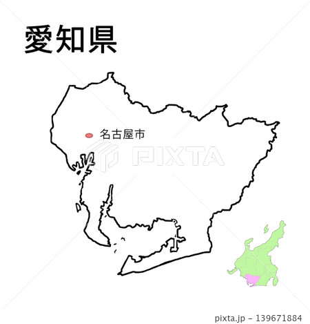 愛知県　白地図　県庁所在地記載 139671884