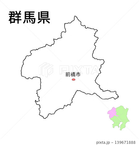 群馬県　白地図　県庁所在地記載 139671888