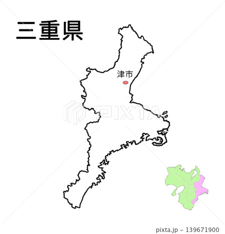 三重県 白地図 県庁所在地記載 三重県 白地図 県庁所在地記載 139671900