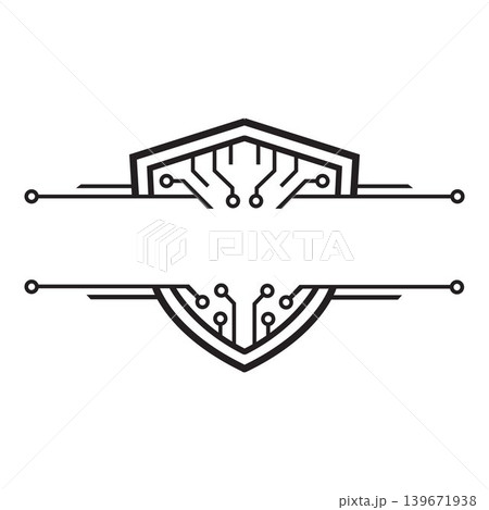 Cyber security shield frame with circuit board lines, digital technology border for network protection and data safety logo. Cyber security shield frame with circuit board lines, digital technology border for network protection and data safety logo. 139671938