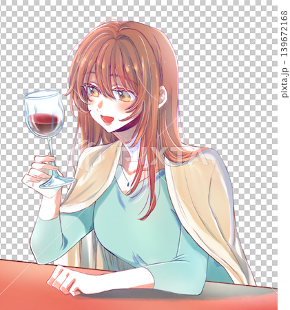 Smiling woman, wine, haori (traditional Japanese jacket), desk Smiling woman, wine, haori (traditional Japanese jacket), desk 139672168