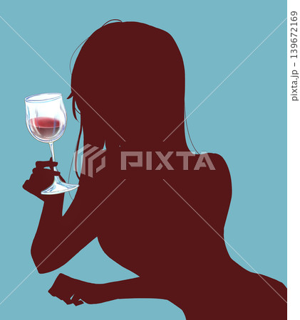 ワイングラスを持った女性 影絵 赤ワイン ワイングラスを持った女性 影絵 赤ワイン 139672169