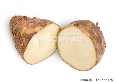 Jerusalem artichoke isolated on white background. Top view. Flat lay Jerusalem artichoke isolated on white background. Top view. Flat lay 139672470