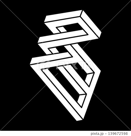 Impossible shapes. Sacred geometry figure. Optical illusion. Abstract eternal geometric objects. Impossible endless outline. Optical art. Impossible geometry shape on a black background. Escher style. 139672598