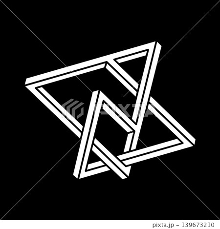 Impossible shapes. Sacred geometry. Optical illusion figure. Abstract eternal geometric object. Impossible endless outline shapes. Escher style. Op art. Impossible geometry shape on a black background Impossible shapes. Sacred geometry. Optical illusion figure. Abstract eternal geometric object. Impossible endless outline shapes. Escher style. Op art. Impossible geometry shape on a black background 139673210