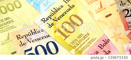 Venezuelan Bolivar currency money bills in big amount. Stack of VED currency banknotes 139673330