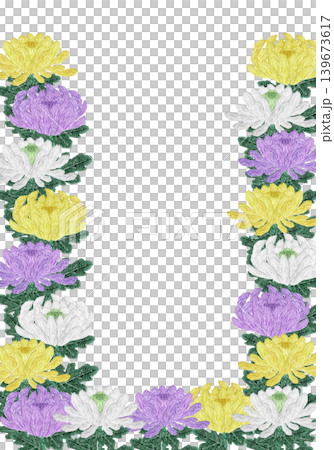 【菊の花の縦フレーム】手刺繍イラスト素材 【菊の花の縦フレーム】手刺繍イラスト素材 139673617
