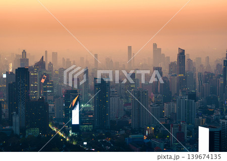 Crowded financial skyscraper in dust and smog during the morning at Bangkok Crowded financial skyscraper in dust and smog during the morning at Bangkok 139674135
