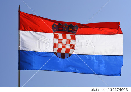 National Flag of Croatia Waving in the Sky National Flag of Croatia Waving in the Sky 139674608