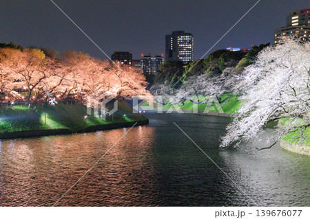 千鳥ヶ淵の夜桜と都心の春景色 139676077