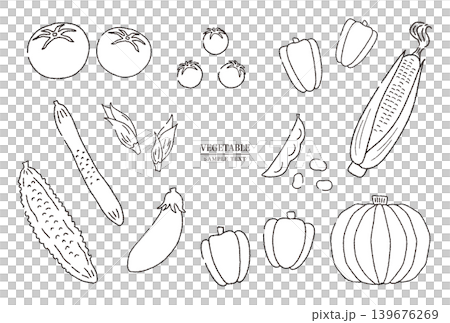 Hand-drawn black and white line art illustration set of summer vegetables 139676269