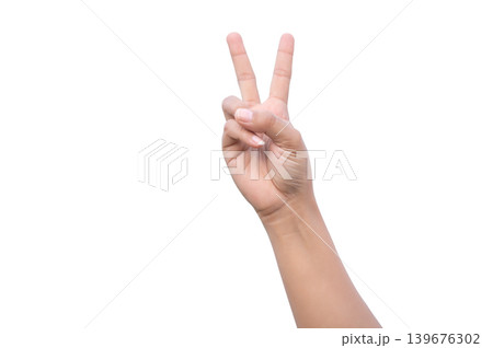 Hand Showing V Sign or Peace Symbol Isolated on White Background 139676302