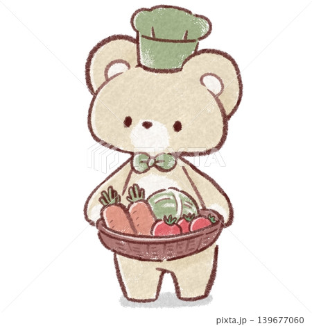 カゴに入った野菜を持つクマのイラスト カゴに入った野菜を持つクマのイラスト 139677060