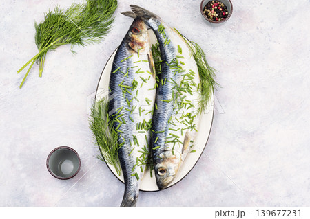 Traditional salted herring with herbs. Traditional salted herring with herbs. 139677231