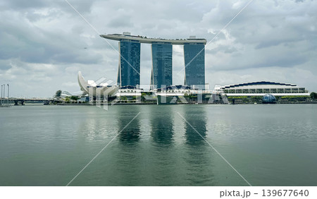 Panoramic view of Marina Bay Sands and the lotus-shaped ArtScience Museum building, Singapore skyline Panoramic view of Marina Bay Sands and the lotus-shaped ArtScience Museum building, Singapore skyline 139677640