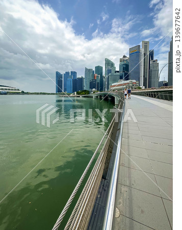 Panoramic view of Singapore from Marina Bay, a complete overview of modern skyscrapers, Singapore's iconic cityscape 139677642