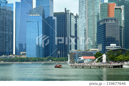 Panoramic view of Singapore from Marina Bay, a complete overview of modern skyscrapers, Singapore's iconic cityscape Panoramic view of Singapore from Marina Bay, a complete overview of modern skyscrapers, Singapore's iconic cityscape 139677646