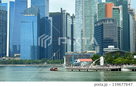 Panoramic view of Singapore from Marina Bay, a complete overview of modern skyscrapers, Singapore's iconic cityscape Panoramic view of Singapore from Marina Bay, a complete overview of modern skyscrapers, Singapore's iconic cityscape 139677647
