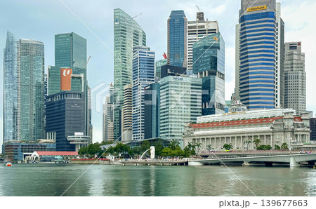 Panoramic view of Singapore from Marina Bay, a complete overview of modern skyscrapers, Singapore's iconic cityscape 139677663