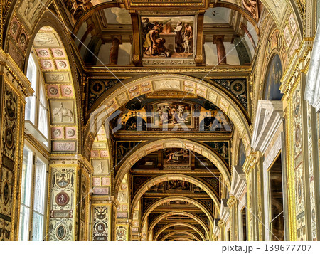 The luxurious interiors of the Raphael Loggia in the Hermitage Museum in St. Petersburg, Russia. The luxurious interiors of the Raphael Loggia in the Hermitage Museum in St. Petersburg, Russia. 139677707