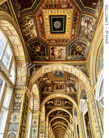 The luxurious interiors of the Raphael Loggia in the Hermitage Museum in St. Petersburg, Russia. The luxurious interiors of the Raphael Loggia in the Hermitage Museum in St. Petersburg, Russia. 139677708