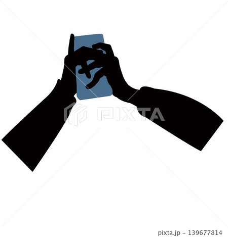 hands using smart phone, silhouette vector 139677814
