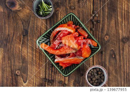 seafood concept with cured salmon pieces 139677955