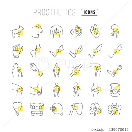 Set of linear icons of Prosthetics 139678012